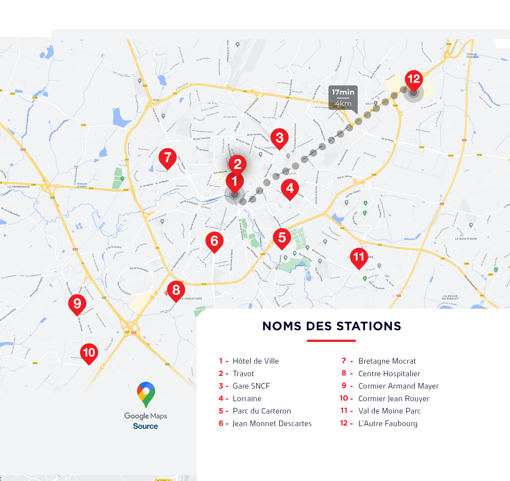 Carte des stations du réseau vélo Choletbus2roues