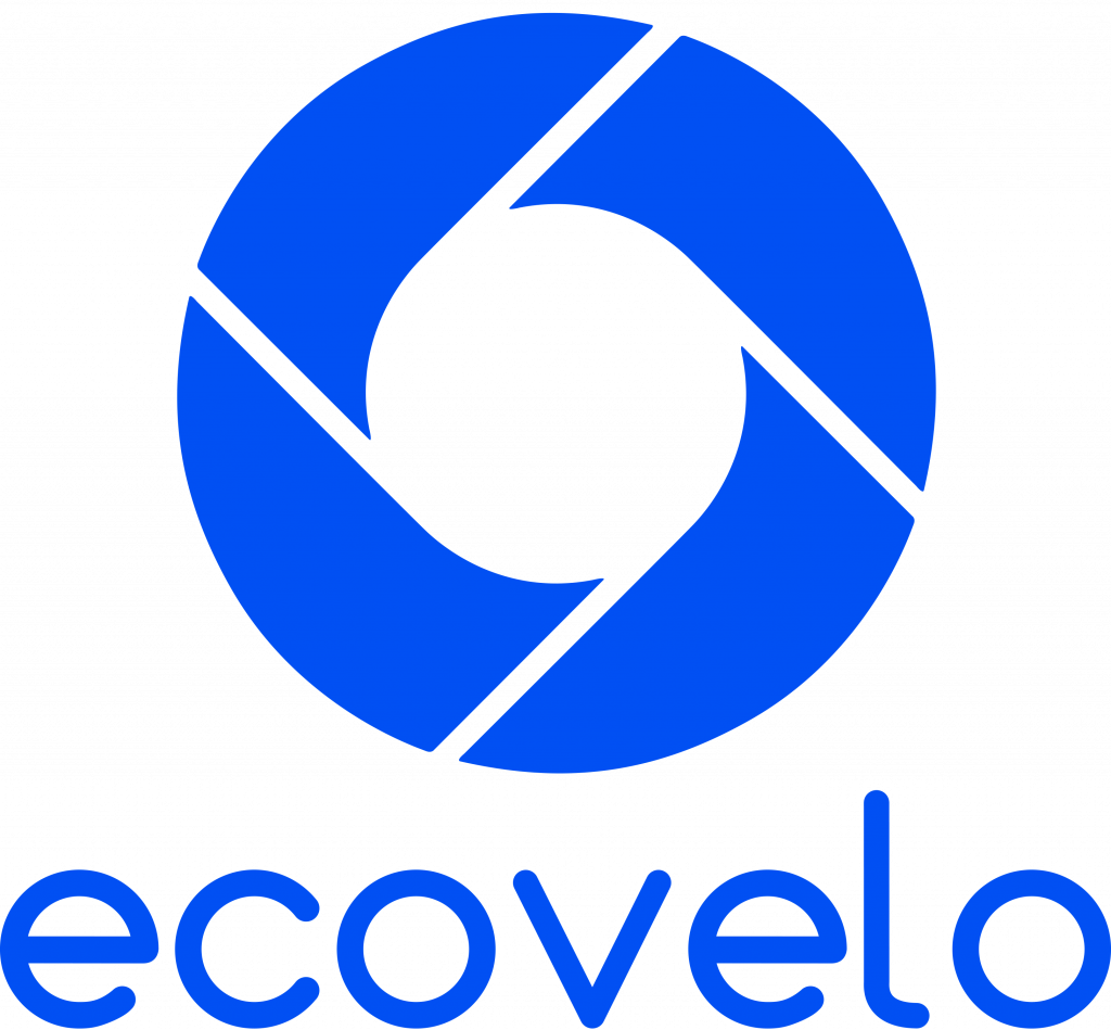 Logo Ecovelo, une entreprise qui propose des vélos en libre-service à destination des villes à taille humaine. Avec 30 villes équipées en France, Ecovelo est le leader des Villes de France.