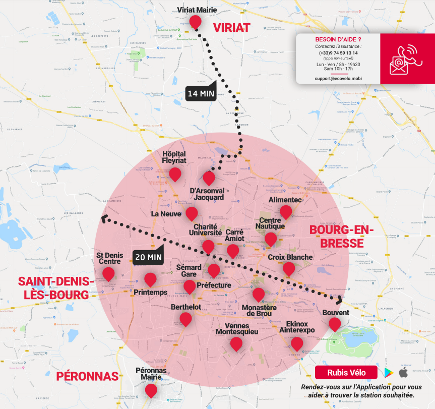 Carte des stations RubisVélo à Bourg-en-Bresse