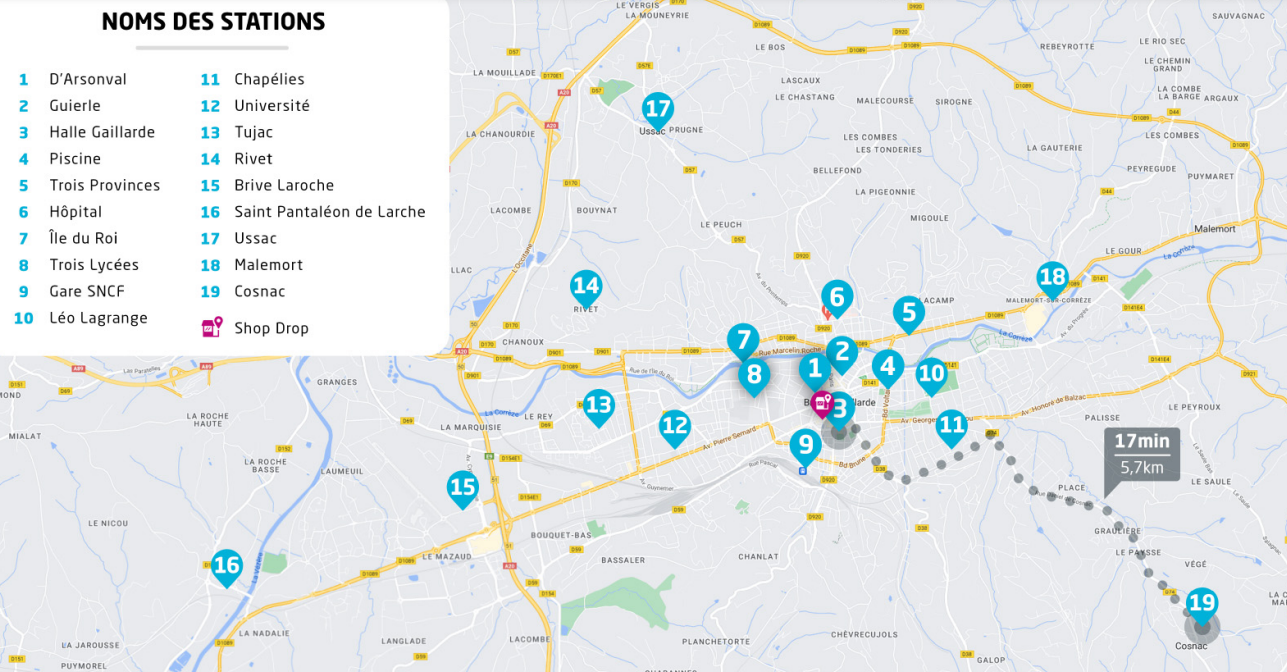 Carte des stations des vélos en libre-service Vélibéo