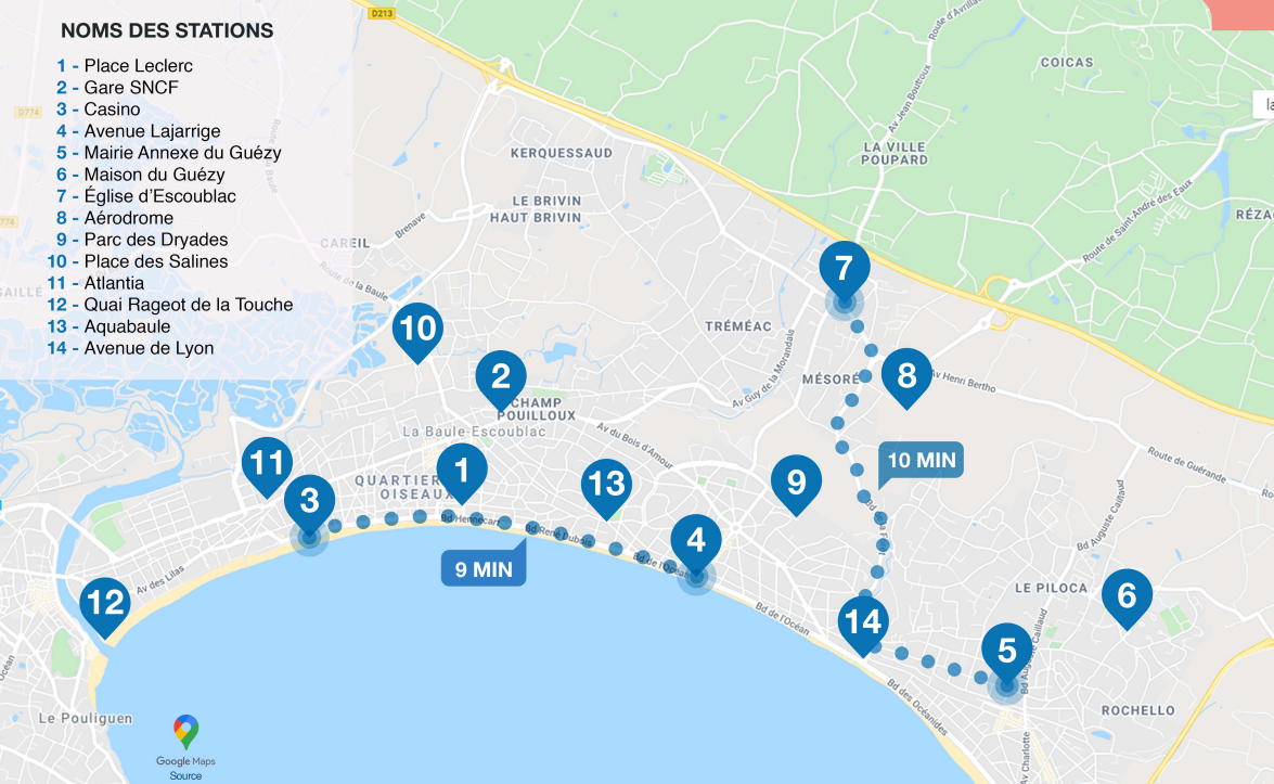 Carte des stations à La Baule