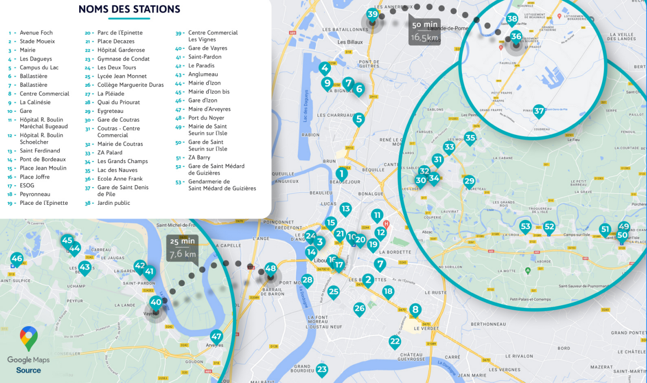 Carte des stations Calivélo à Libourne