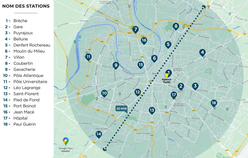 Carte des stations à Niort