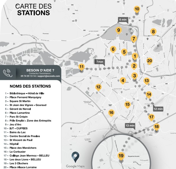 Carte des stations du service Cyclovis, un service de vélo en libre-service de l'Agglomération de Soissons