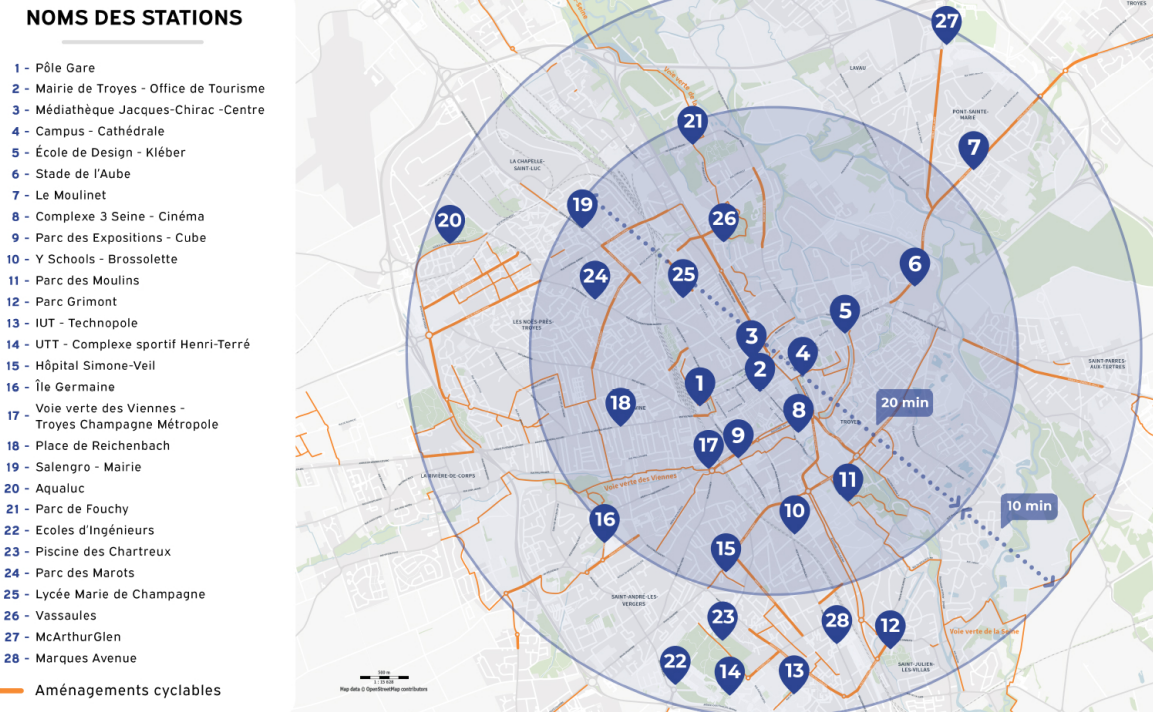 Carte des stations à Troyes